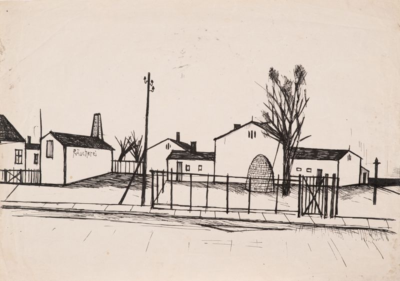 Ernst Schroeder, Räucherei, Tusche, Feder, auf Papier, nach 1958, 350 x 500 mm