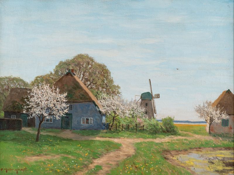 Paul Müller-Kaempff, Ahrenshooper Frühlingslandschaft, Öl auf Leinwand, o. J., 605 x 805 mm