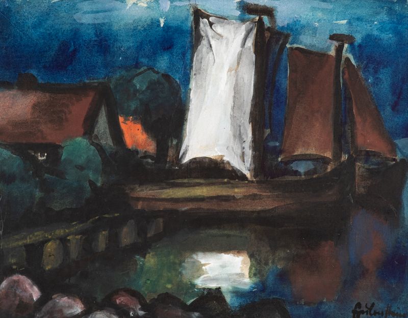 Karl Eulenstein, Mondlicht, Tempera, 1950er Jahre, 470 x 600 mm