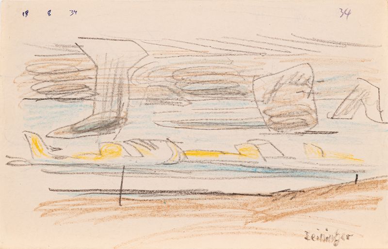 Lyonel Feininger, Wolkenformation (Cloud Formation), Wachskreide und Bleistift auf Papier, 1934, 141 x 222 mm