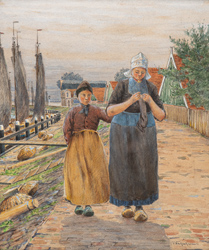 Dörfliche Szene in Volendam, Niederlande, um 1894.